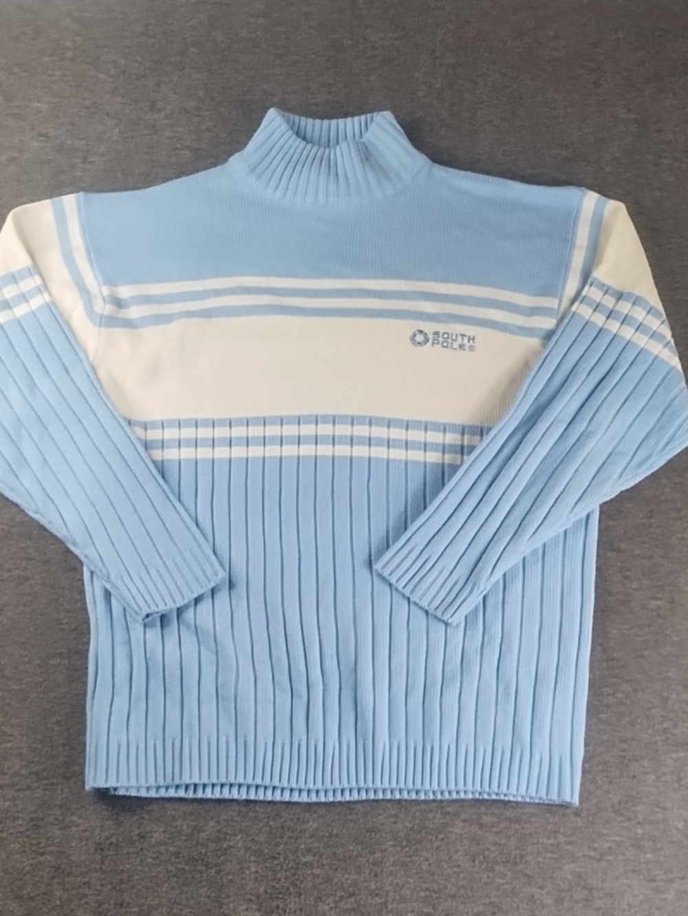 Y2k South Pole Blue & White Ribbed Turtleneck Sweater